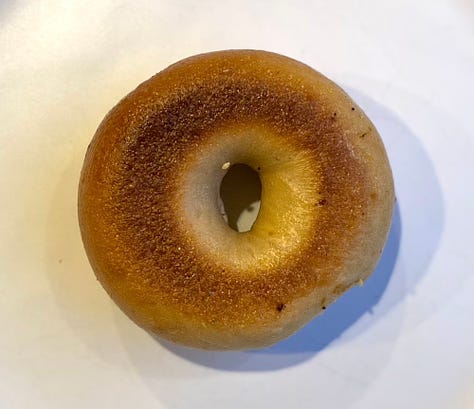 Boichik plain bagel: Top, side, and bottom