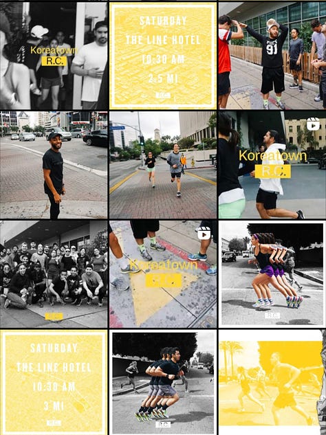 Koreatown Run Club instagram grid screenshots