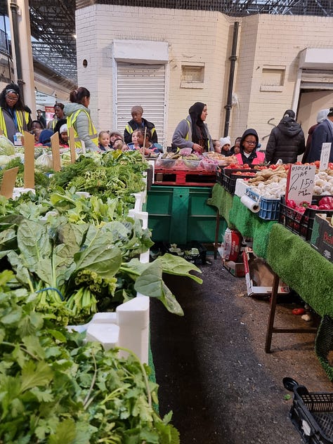 Queens Market fruit and vegetable stalls, East London