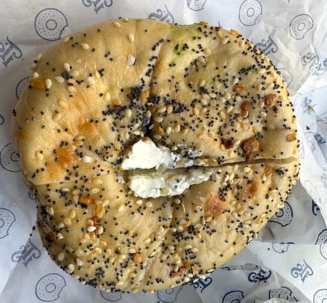 All of the angles on the It's Bagel everything with cream cheese
