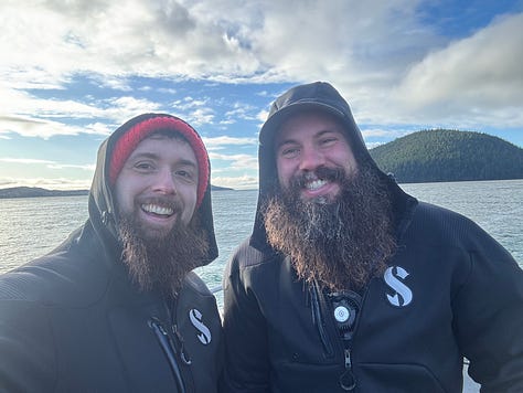 Photos from the dive boat, and octopus relased underwater from yellow dive bag