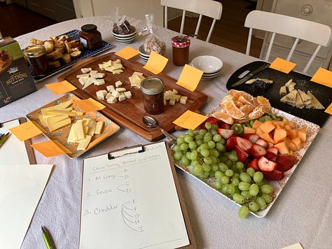 Chedder, gouda, and other cheese for tasting