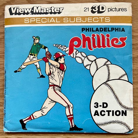 1981 Major League Baseball View-Master packets featuring the Houston Astros, Philadelphia Phillies, New York Yankees, Minnesota Twins and Los Angeles Dodgers