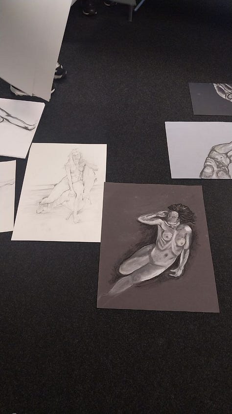 life model drawing of female nude