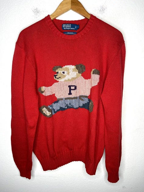 Vintage Ralph Lauren Polo Bear Sweater horse USA American flag