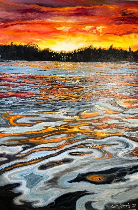 Fox Lake Illinois Sunset - Curt Funke Paintings - Paintings & Prints,  Landscapes & Nature, Lakes & Ponds - ArtPal