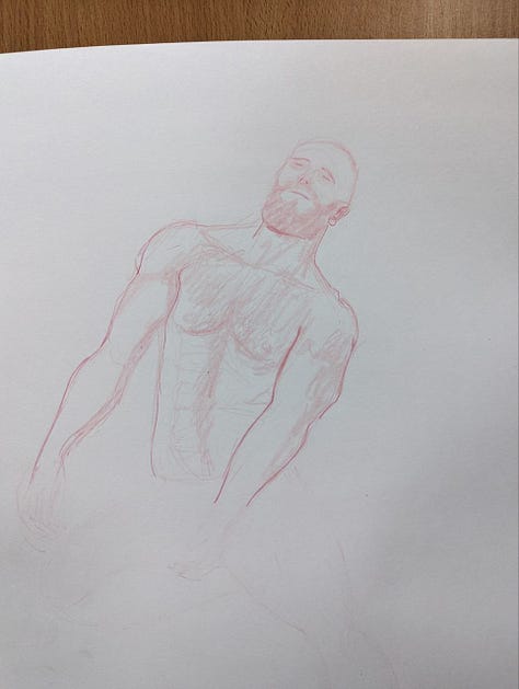Male life model poses for life drawings