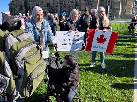 Parents and grandparents with children protested against gender ideology being forced on them in Canadian Schools. The parents and children took Parliament Hill as counter-protestors were held back on the other side of Wellington Street.