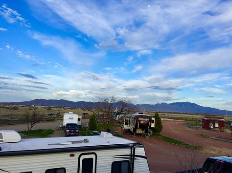 Cattlerest RV Park and Saloon just before sunset. Wilcox, Arizona