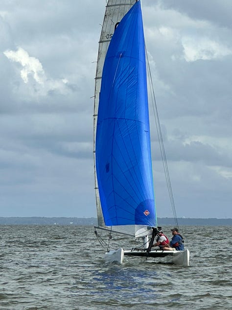 Catamaran sailboats on the bay