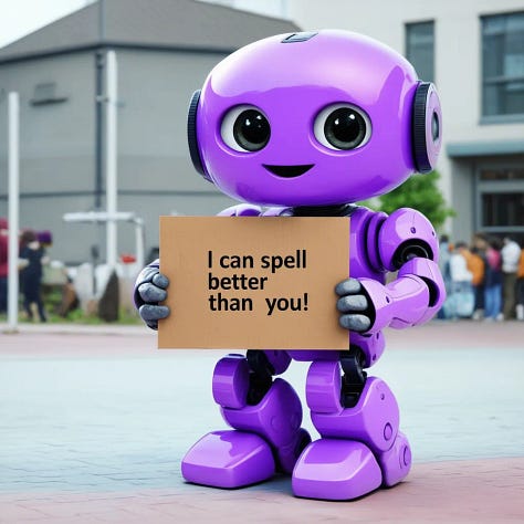 Purple robots with signs by DALL-E 3, Janus, and SD 3 Medium