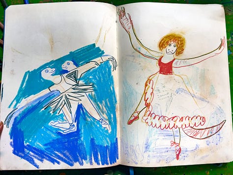 dragons dancing illlustrated in a sketchbook by beth spencer