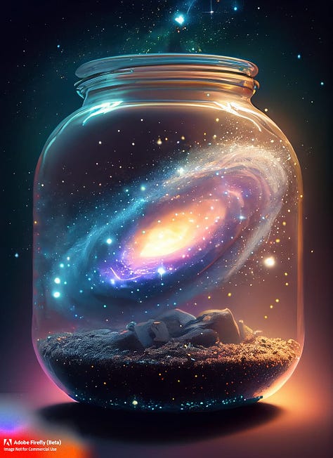 Cosmic goddesse, galaxy in jar, landscapes, flowers, race care two females