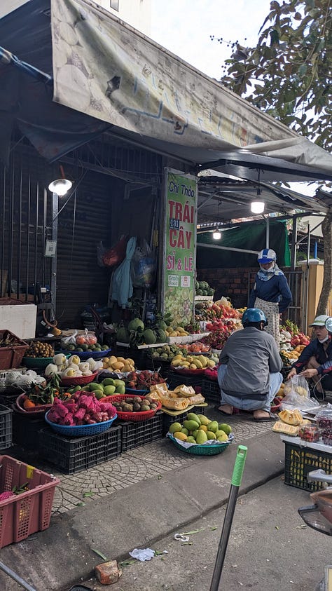 trio of fruit photos from vietnamese produce stand