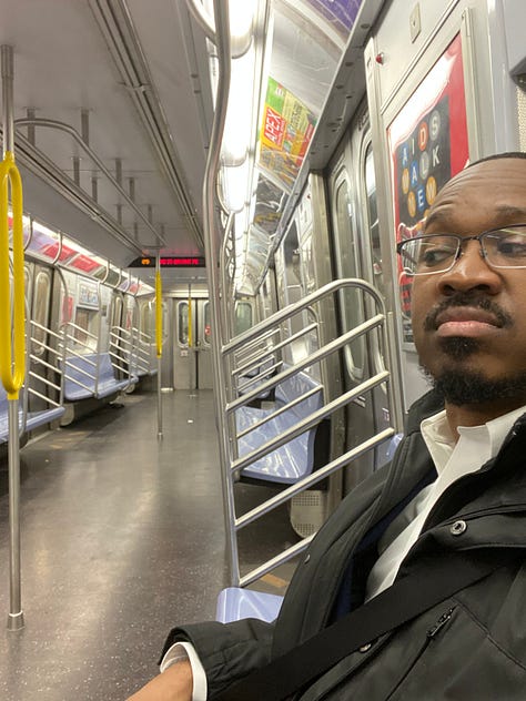 empty subway car, Joshua on empty car, empty platform at 57th Street F train station