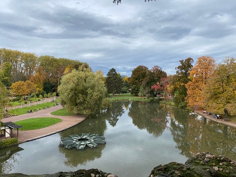 1 European Parliament 2. Council of Europe 3. Parc de l'Orangerie 4. Pavillon Joséphine (in parc) 5. Netherland's EU delegation house 6. Palais universitaire de Strasbourg 