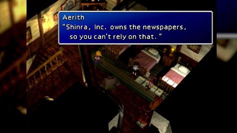 While she doesn't seem to question the news about Sephiroth's death, she does not trust Shinra's newspapers in the original and in Remake.