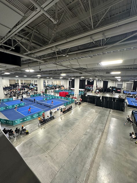 Pictures of pickleball courts at tournaments taken by the author