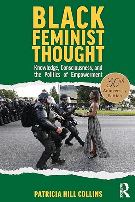 Book covers for (left to right): Black Feminist Thought, 30th Anniversary edition (PH Collins); Feminism is For Everybody (bell hooks); and, How We Live Now: Living with Black Feminist Theory (Jennifer Nash, forthcoming from Duke U Press)