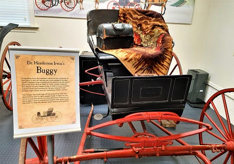 A saddle, a buggy and a car, all of which were used by country doctors in North Carolina.