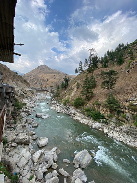 various cities, buildings, hills, lakes with boats, wild rivers, a stupa, the countryside, and the "view" of the Annapurna mountain range