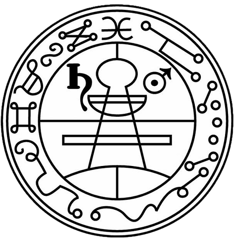 Hebrew "Aleph" Letter; The Secret Seal of Solomon; Summoning Sigils for the Archangel Raphael (left); Summoning Sigil for the Demon Asmodeus (right); Occultist Damien Echols' Sigil for Intuition; Apple, Inc.'s Corporate Logo; Communist Hammer and Sickle; Pepe the Frog; Peace Symbol