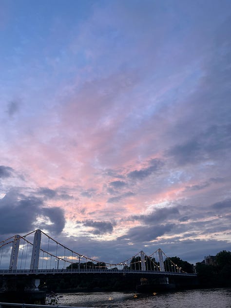 Evening walk along the south bank, cocktails at Lyaness, and sunset at Battersea Power Station