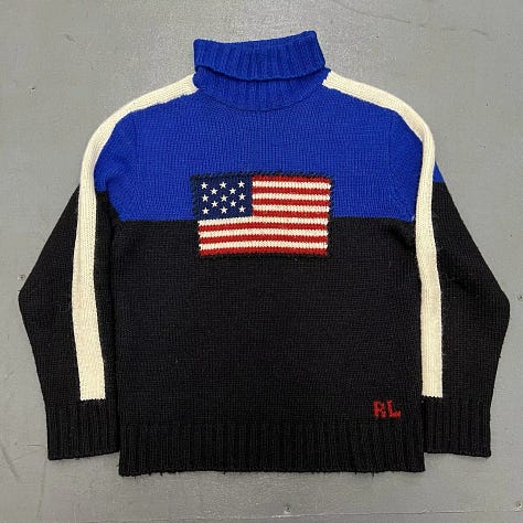 Vintage Ralph Lauren Polo Bear Sweater horse USA American flag