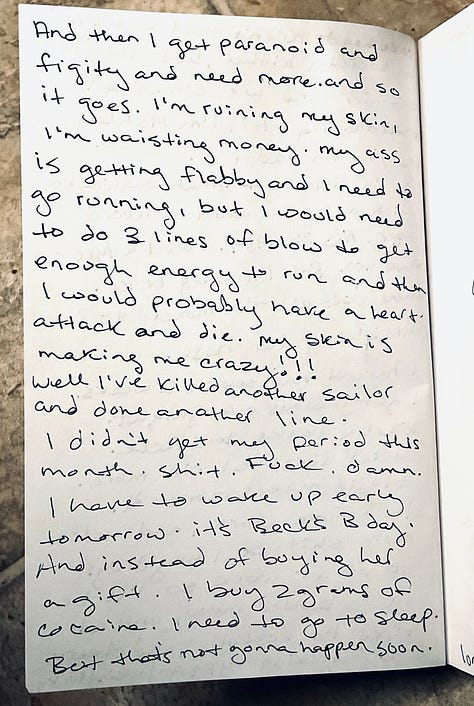Journal entries in handwritten ink on twenty year old pages
