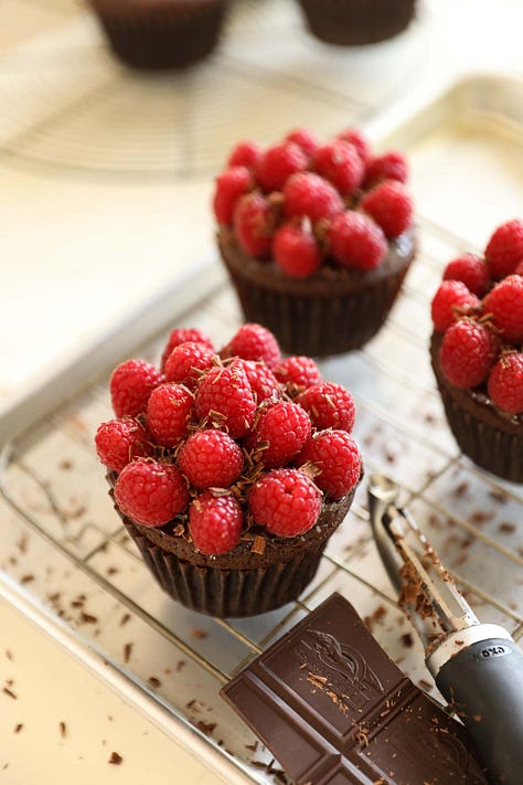 Making a chocolate raspberry cupcake