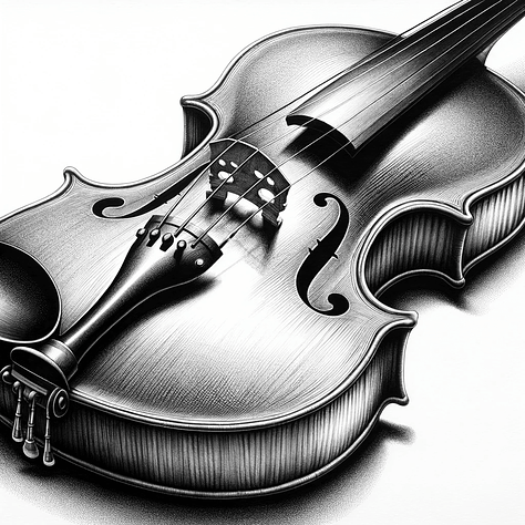 Violin Drawing (Wide Format): This is a detailed pen and ink black and white drawing of a violin in a wide format. The violin, positioned diagonally in the center, is exquisitely detailed, showcasing the fine craftsmanship of its wood, strings, and bow. Its curved body, ornate scroll, and the f-holes are intricately depicted. The strings are meticulously drawn over the bridge, and the drawing emphasizes the glossy texture of the violin. The background is pure white, highlighting the intricate details and subtle shadows of the violin, creating a timeless and sophisticated illustration.  Classic Car Drawing: A detailed pen and ink black and white drawing of a classic car. The vintage car is elegantly designed, featuring distinct curves and lines characteristic of classic automobile design. The round headlights, prominent grille, and sleek body shape are prominently highlighted. Positioned at a three-quarter angle, the car's side and front are dynamically depicted. The drawing emphasizes the glossy texture and intricate details like the chrome accents and spoked wheels. The pure white background focuses attention on the car's detailed silhouette and the interplay of light and shadow.  Snowy Day in Kyoto Drawing: This image is a detailed pen and ink black and white drawing of a serene, snowy day in Kyoto. Traditional Japanese buildings with snow-covered curved roofs are depicted, with gentle snowflakes falling from the sky. The scene includes tall, slender bamboo trees and a small, elegant stone bridge, contributing to the serene landscape. The drawing captures subtle details like the snow patterns on rooftops and delicate tree branches, creating a peaceful and picturesque winter scene. The pure white background accentuates the soft contrasts and textures of the snowy landscape, conveying the quiet and mystical atmosphere of Kyoto in winter.