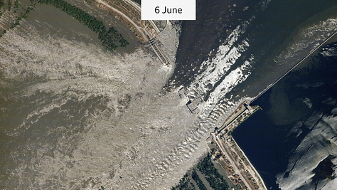 The destruction of the Kakhovka Dam. Satellite images