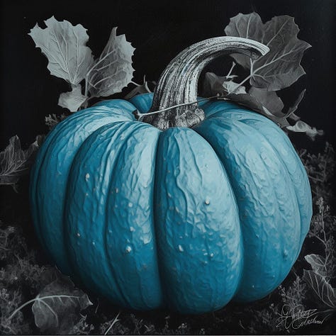Monochrome pumpkin, blue / dragon, pink / pig, black from Midjourney