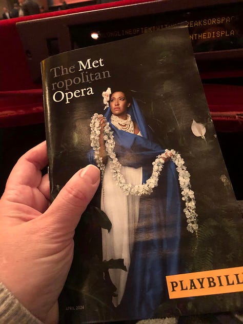 Metropolitan Opera in NYC exterior, Met lights, playbill