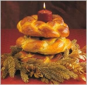 Дідух) is a Ukrainian Christmas decoration, symbol of sacrificing the best harvest. "Diduch" literally means "the spirit of ancestors". Diduch was being made out of the first or the last wheat harvest reap. Before holidays wheat ears were bunched with colourful threads, then the bunches were tied with ribbons. 