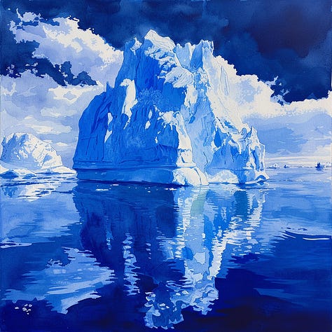 Lizard, iceberg, airplane gouache paintings by Midjourney