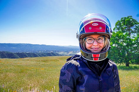 Melinda Epler and Wayne Sutton at Mount Diabloe State Park in motorcycle gear