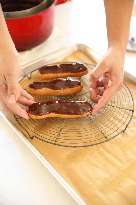 The process of making chocolate eclairs