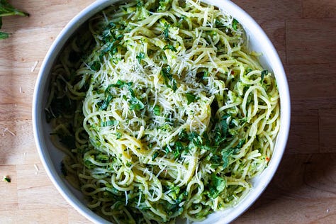 photos of pumpkin bread, salted brown butter crispy treats, and zucchini butter spaghetti