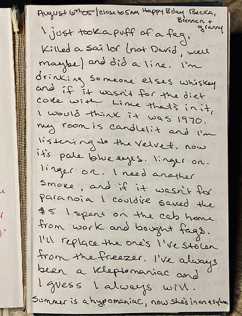 Journal entries in handwritten ink on twenty year old pages