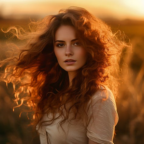 Photo of a woman, teddy bear, and rose, golden hour