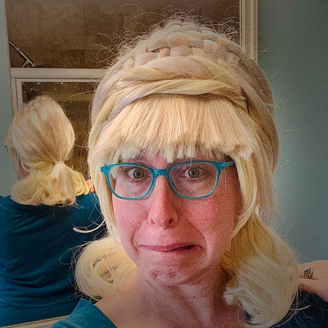 Home craft project of a Yeoman Rand cosplay wig