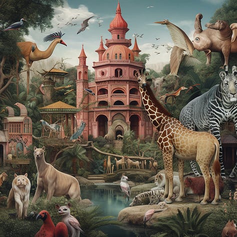 Maximalist football / zoo / market images from Midjourney