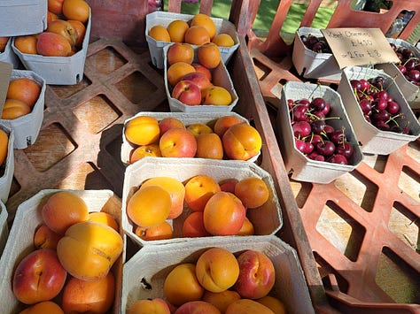 Apricots & cherries, Perry Court Farm, gooseberries & blueberries, Chegworth Valley, cornflowes, Hardings Nurseries, Wimbledon Farmers Market
