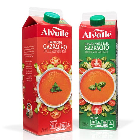 3 product images: gazpacho, coldbrew watermelon tea, pitta bread