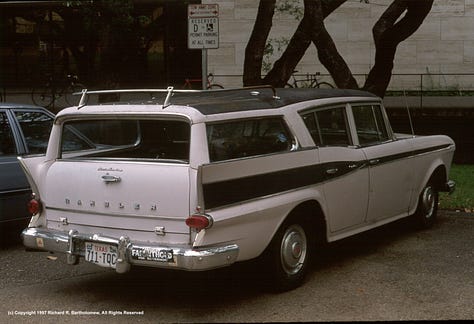 Professor Wing's car parked on the University of Texas campus. (Collection: photographer, Copyright © 1989 Richard Bartholomew All Rights Reserved)