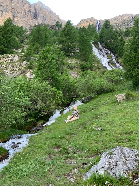 Hiking at Stroppia waterfalls near Chiappera, Piedmont, Italy