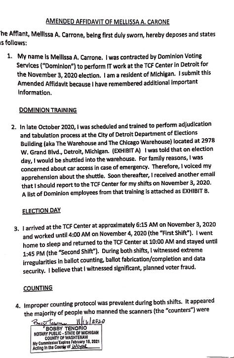 Mellissa Carone's affidavit from the 2020 election