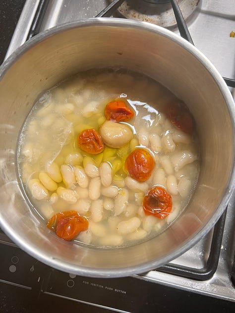 white beans, tomatoes and greens