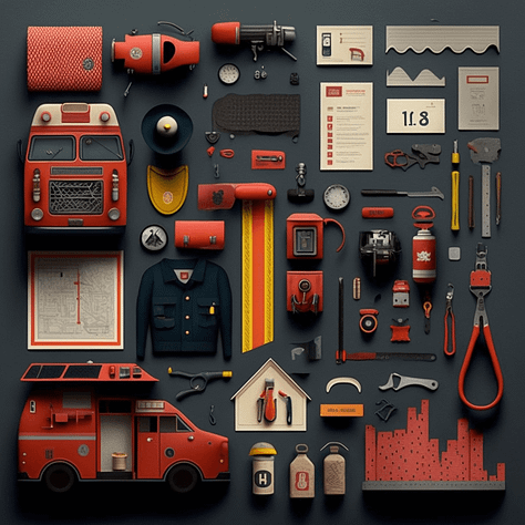 Knolling photography by Midjourney of Solar system | Landscape | Fire Department